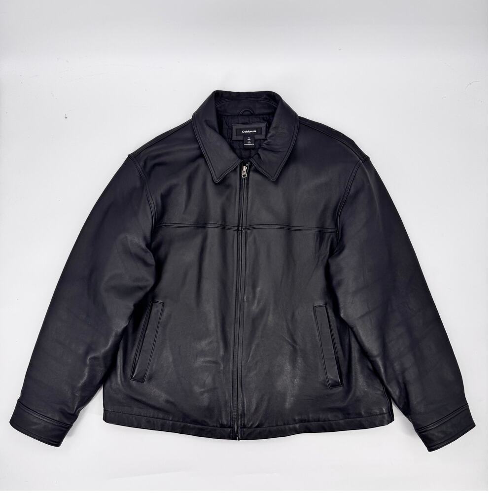 Colebrook Mens XL Black Genuine Leather Full Zip Jacket Quilted Lined Classic